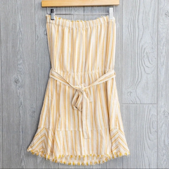 CLOTH & STONE Yellow White Stripe Sleeveless Waisted Dress Raw Edge Wome… - Picture 4 of 7